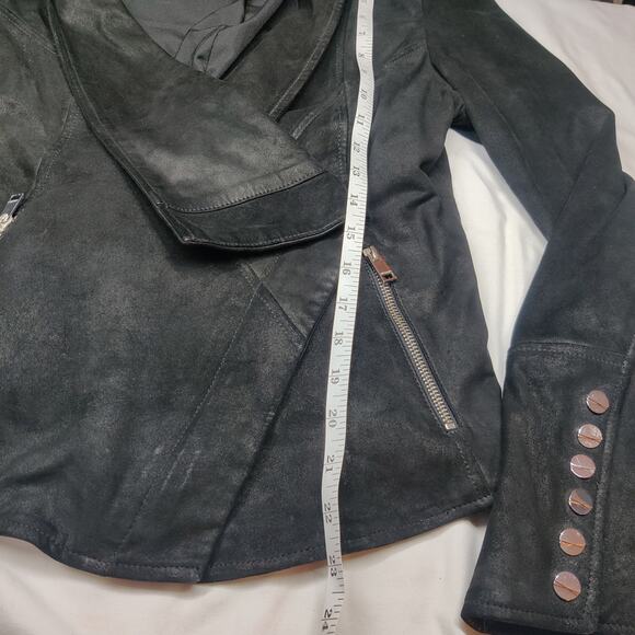 Lamarque Olivia Black Suede Leather Moto Biker Jacket Small Drape front - Picture 12 of 15
